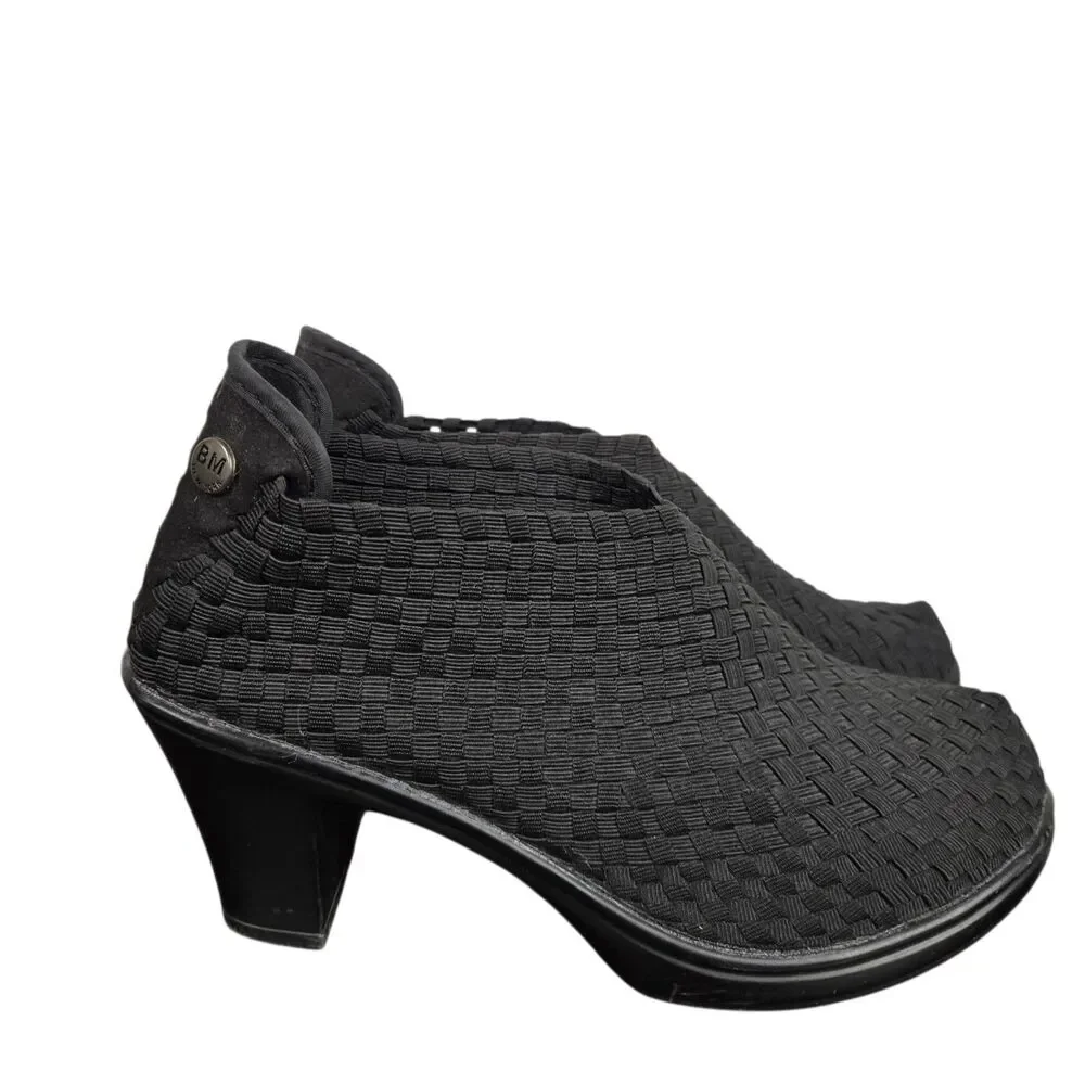 Bernie Mev Chesca Ankle Boots Sz 38 US 7.5 - 8 Black Woven Block Heel